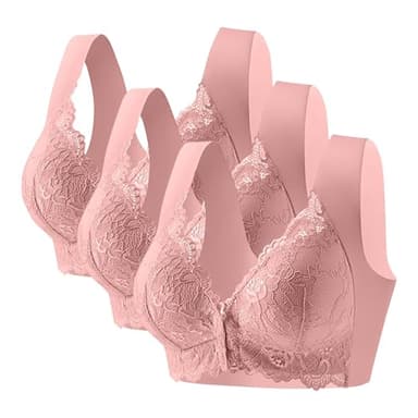 Flodxo Front Fastening Bras for Women UK Plus Size Non Wired Bras Comfort Wireless Push Up Tshirts Bra High Impact Front Closure Everday Bra for Elderly Full Cup Support Bralettes Pink L