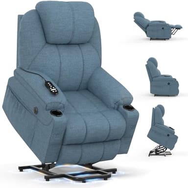 BareTay Recliner Armchair Lift Chair For the Elderly, Power Recliner Chair with Massage & Heat, Extended Footrest, Type C+USB Ports, 2 Cup Holders, Dual Side Pockets Reclining Chairs Lounge Sofa