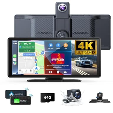 10.26" Wireless Carplay Screen 360 Rotation 4K Dash Cam Carplay & Android Auto Car Stereo Car Audio Receivers with 1080p Backup Camera GPS Navigation/Mirror Link/Voice Control/Siri