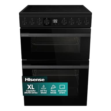 Hisense HDUKC60B 60cm Electric Cooker with Ceramic Hob-Black, A Rated Double Oven 50L/80L [Energy Class A]