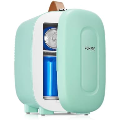 Mini Fridge 5 Liter/6 Cans, Small Fridge for Bedrooms, Cooler and Warmer, AC/DC Power, Portable for the Office, Bedroom, Car, Travel, Cosmetics/Makeup/Skincare, Green