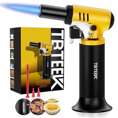 TBTEEK Kitchen Torch, One-Hand Operation Butane Torch Lighter with Gas Gauge, Adjustable Flame for BBQ, Baking, Brulee Creme, Crafts and Soldering(Butane Gas Not Included)