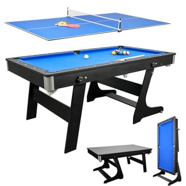 Kegoupdys 6 FT Folding Billiard Table, 3 In 1 Pool Table, Table Tennis, Ping Pong Table, Multifunctional Table Game Table for Children Adults, Desk Top Table, Dining Table Combo with Accessories.