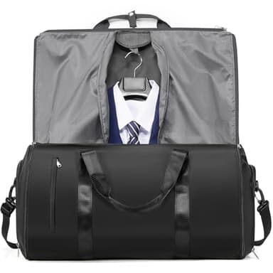 Garment Duffle Bags for Travel,Convertible Carry on Garment Bag with Shoe Compartment,2 in 1 Waterproof Travel Suit Bag for Hanging Clothes with Shoulder Strap for Men Women Black