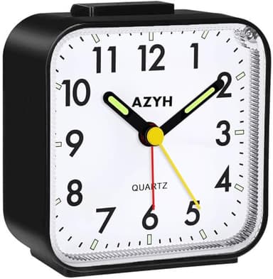 Azyh Analog Alarm Clock, Silent No Ticking Alarm Clock with Light, Snooze, Battery Operated, Loud Alarm, Luminous, Portable Clock, Quiet Small Travel Clock for Deep Sleeper