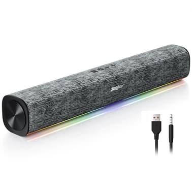 SOULION R100 Plus PC Speakers, Wireless Bluetooth Computer Speakers with AUX Input, Includes 3.5mm Audio Cable, Portable Sound Bar for Desktop, Laptop, 4 Lighting Mode, USB Rechargeble