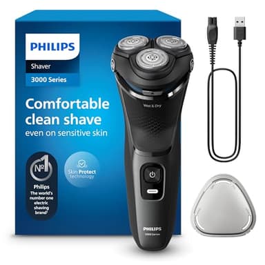 Philips Electric Shaver 3000 Series - Wet & Dry Electric Shaver for Men with SkinProtect Technology in Dark Moon, Pop-up Beard Trimmer, Cordless Shaver (Model S3145/00)