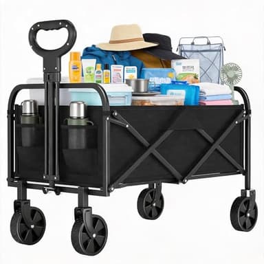 Folding Collapsible Wagon Trolley,Heavy Duty Utility Cart for Christmas Shopping, Gift Hauling & Outdoor Use, 220lbs Capacity with Adjustable Handle,Portable Foldable Cart for Markets, Garden & Beach