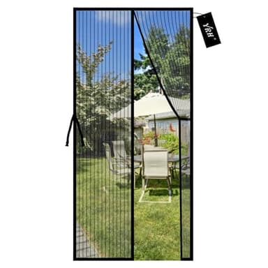 YRH Magnetic Fly Screen Door with Stay Open Buckles - Heavy Duty Self-Sealing Mesh, No Drill Installation,Powerful Magnets,Full Frame Magic Tape (90x210 cm, Black)