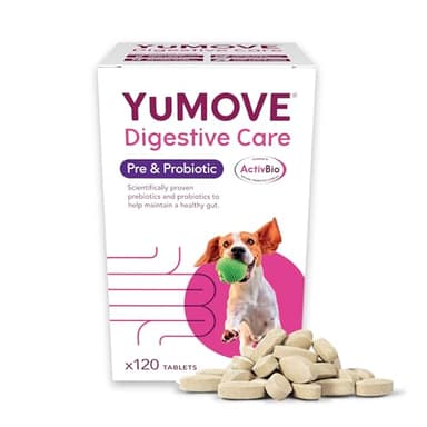 YuMOVE Digestive Care, Dog Pre and Probiotics Supplement for Gut Health and Digestive Support, All Ages and Breeds with Sensitive Digestion, 120 Tablets