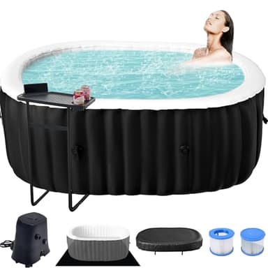 ZIKEBTUY Inflatable Hot Tub 2 Person 75 x 47 x 25 inch 2400W Portable SPA Pool Round bathtub adult Leak-Proof Blow up Hot Tub with Insulated Cover & Heater Pump for intdoor Outdoor SPA Pool (Oval)