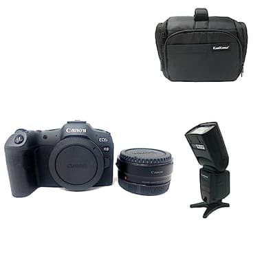 KamKorda Camera Bag + Flash + R8 Mirrorless Digital Camera Body with Adapter 32.5MP APS-C CMOS Sensor, 4K60 10-Bit Video + 2 Year Warranty