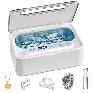 Phniti Ultrasonic Jewellery Cleaner, 47KHz Ultrasonic Cleaner Machine 330ml, Portable Ultrasonic Retainer Cleaner with 3 Timer Modes for Retainers, Jewellery, Glasses, Dentures, Rings, Watches Use