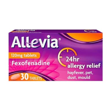 Allevia Hayfever Allergy Tablets, Prescription Strength 120 mg Fexofenadine, 24hr Relief Acts Within 1 Hour, Including Sneezing, Watery Eyes, Itchy and Runny Nose, 30 Tablets
