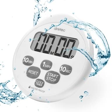 dretec Digital Timer Water Proof Shower Magnetic Support Silver Black Officially Tested in Japan (1starter Lithium Battery Included) (New White)