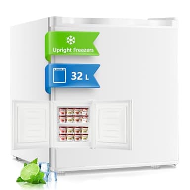 FOHERE Table Top Mini Freezer 32L, Small Freezer with 7 Adjustable Temperature, Energy Efficient, 4 Star Freezing,Removable Wire Shelf for Bedrooms/Home/Apartment/Office, White