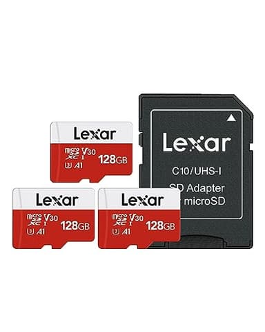 Lexar 128GB 3 Pack Micro SD Card E Series, microSDXC UHS-I Flash Memory Card with Adapter - Up to 100MB/s, A1, U3, Class10, V30, High Speed TF Card (3 microSD Cards + 1 Adapter)