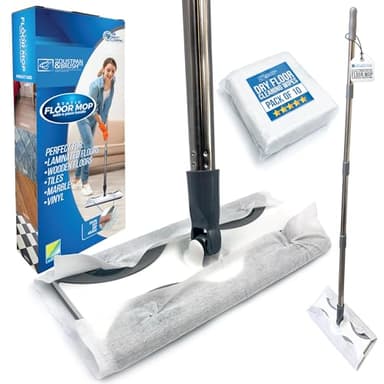 Static Floor Wipes Mop, Flat Mop with Disposable Floor Wipes for Quick and All-Purpose Cleaning, Mops for Laminate, Tiled, Wooden, or Vinyl − Dust Kit with 10 Dry Wipes