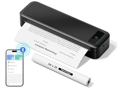 Portable Thermal Printer A4 Inkless Wireless Bluetooth Compatible with iOS, Android, Small Mobile Receipt Printer for Home Use, Office & School, 160 Sheets at Full Charge, With 1 Thermal Roll - Black