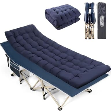 OVERMONT Folding Camping Bed with Mattress - 550LBS Support - Extra Wide 28in - Heavy Duty Sleeping Beds with Carry Bag - Upgrade 2400D Oxford Cloth Portable for Home, Office, Beach and Camping