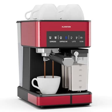Klarstein Arabica Comfort Espresso Machine – 20-Bar, 1350W, Milk Frother, Pod & Ground Coffee Compatible, 1.8L Water Tank, Touch Control, Stainless Steel Frothing Nozzle, Removable Milk Tank