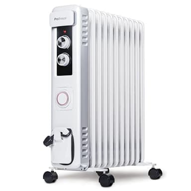 Pro Breeze Oil Filled Radiator with 11 Fins - Slim Electric Radiator - Portable Oil Heater with Built-in 24 Hour Timer, 3 Heat Settings, Adjustable Thermostat (White)