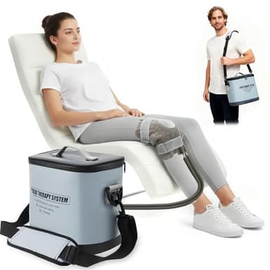 Hlieeosfcn Cold Therapy Machine,10-90min Timing, Portable Ice Therapy Machine with Programmable Timer for Knee After Surgery,6 Adjustable Water Flow Levels, for Shoulder, Knee, Ankle, Back