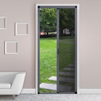 ROOMNEST No-Drilling Retractable Screen Door, Folding Door with Aluminum Frame and Durable Mesh, Keeps Bugs Out, for Single or Double Door Customize Size(Grey