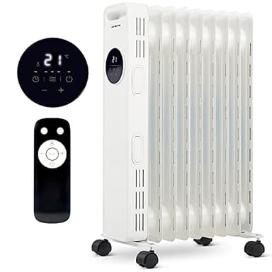 NETTA Oil Filled Radiator Heater 2000W with 24 Hour Timer, 3 Heat Settings, Remote Control, LED Digital Display, Overheating and Tip-Over Protection – 9 Fin, White