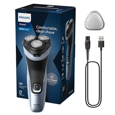 Philips Electric Shaver Series 3000X - Wet & Dry Electric Shaver for Men in Celestial Blue, with SkinProtect Technology, Pop-up Beard Trimmer, Ergonomic Men's Shaver (Model X3053/00)