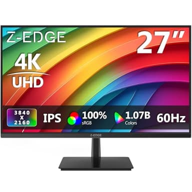 Z-Edge 27 Inch 4K Monitor UHD IPS Panel 3840x2160, 60Hz, 300cd/m² Brightness, FreeSync, HDR10, DisplayPort & HDMI, VESA Mountable, Black