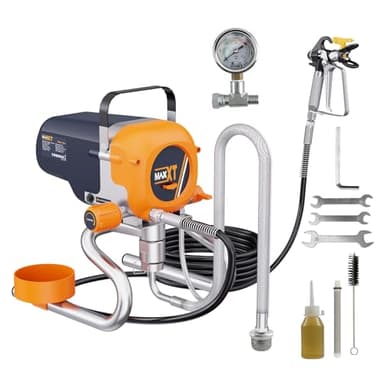 MAXXT Airless Paint Sprayer Airless 226Bar 1200W, 11.6L/min Flow with 7.5m Hose, Lightweight 6.7kg, for Water-Based Paint & Varnish (120DIN-s), 220-240V - Interior Walls, Furniture, Verbessertes