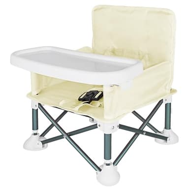 Travel High Chair,Portable Foldable High Chair，Bumbo Seat for Babies,Portable Baby Camping Chair with Detachable Sunshade,Booster Highchair Seat with Tray for Indoor Outdoor Beach Travel (Beige)