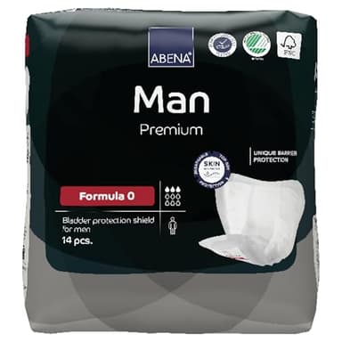 Abena Man Formula 0 Incontinence Pads for Men, Eco-Labelled Mens Incontinence Pads, Extra Protection, Breathable & Comfortable with Fast Absorption, Discreet - 250ml Absorbency, 14PK