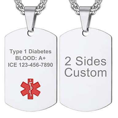 Supcare Stainless Steel Medical ID Alert Necklace - Engraved Personalized for Men, Women & Children - Emergency Medical Allergy Symbol Jewelry