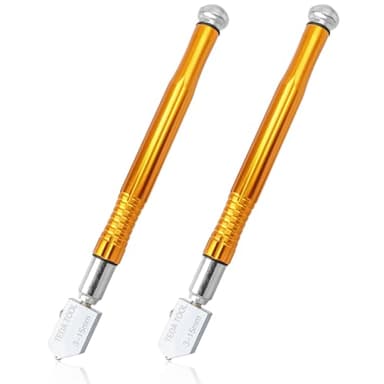 Mesee 2 Pieces Glass Cutter Set, Professional Tungsten Carbide Tip Glass Cutters Pencil Style Mirror Scoring Cutting Tool for 3mm - 15mm Thickness Glass Mosaic Ceramic Tiles Cutting
