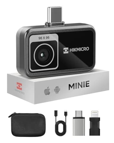 HIKMICRO MiniE Thermal Camera - iOS/Android, 96x96 IR resolution, 192×192 SuperIR Image Enhancement, 25Hz, for Phone/Tablet, Video Recording, No Battery, USB-C/Lightning(supports iPhone 15/16)
