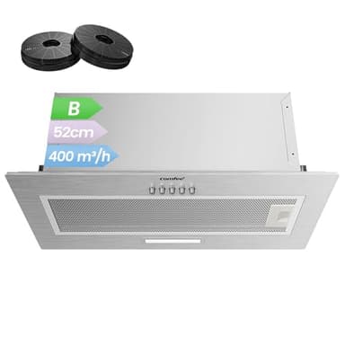 COMFEE' Integrated Cooker Hood CHL17EM21I, 52cm Stainless Steel Built-in Extractor Fan Kitchen, 400m³/h Powerful Extraction, 3 Speed Settings, LED Lighting, Easy Clean Filters