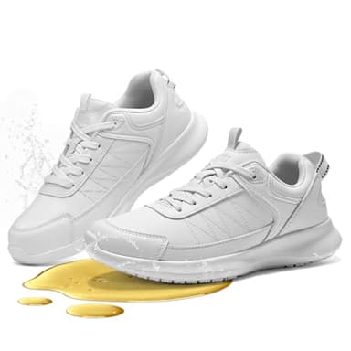SPIEZ Non Slip Work Shoes, Lightweight Work Trainers for Women, Chef Shoes for Kitchen, White UK 7