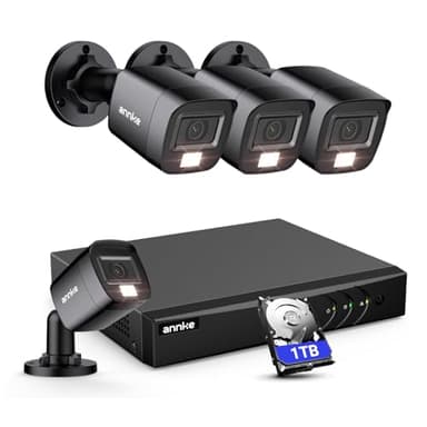 ANNKE 8 Channel Outdoor Security CCTV Camera System, Smart Human & Vehicle Detection, 3K Lite DVR with 1TB Hard Drive and 4 x 1920TVL 2MP Home Security Cams, Dual-light with Color Night Vision, IP67