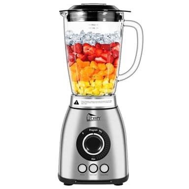 Uten Blender 2L Glass Jug, 3 Automatic Programs Ice Crush, Smoothie, Pulse, 18 Speed Levels, Kitchen Table Blender, 6 Blades, Stainless Steel Housing, Milkshakes Fruit Juices, Grindable Coffee