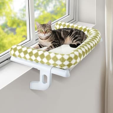 GUUSII HOME Cat Hammock Window Perch Seat Kitten Hanging Bed Windowsill for Indoor Large Pet Shelf Sturdy Kitty Lounger Washable Cushion Easy to Assemble No Drilling Hold 18kg 63 * 38cm(Green, L)