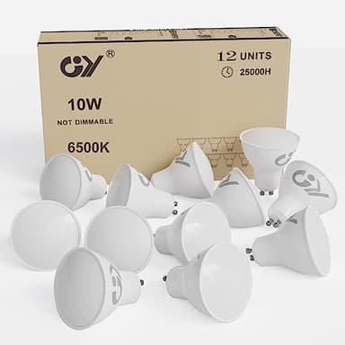 GY GU10 LED Bulbs Cool White 6500K 10W 1100lm, Energy Saving High Lumen Light Bulbs Equivalent to 100W,120° Wide Beam Non-dimmable, Pack of 12