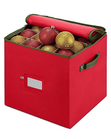 ArkCamp Christmas Ornament Storage Box With Dividers, 4 Layers 64-Compartment Christmas Decoration Storage Box with Removable Lid for Delicate Xmas Decorations and Baubles Storage Container Red