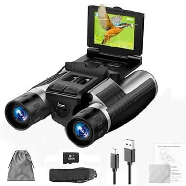 Digital Binoculars with Camera, 12x32 HD Binocular Camera, 48MP Photos, 2.5K Video, 8X Zoom, 1080P Video Photo Recorder for Bird Watching Travel with 32GB Memory Card