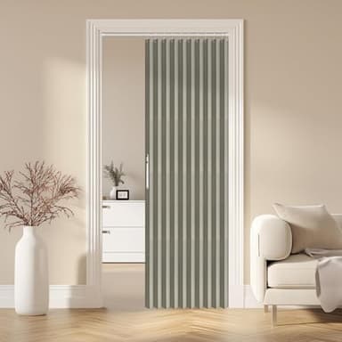 AJAZZ 100% Blackout Magnetic Door Curtain Folding Door Accordion Door Closet Door Curtain Invisible Applicable Bedroom Room Living Room Doorway （Grey 42" W x 78" L 1 Panel