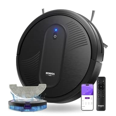 MONSGA MR1 Robot Vacuum Cleaner with Mop, 3 in 1 Vacuum and Mop Robotic Vacuum with Auto Boost, 140mins Runtime, 4000Pa Powerful Suction, 3.2 inch Thin, APP/Remote/Voice Control, for Hard Floors