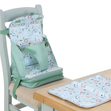Polar Gear Portable Booster Seat with Matching Place Mat – Baby Chair with Integrated Pocket – for Toddlers Aged 1–3 – Lightweight, Safe and Easy-to-Clean – (Safari)