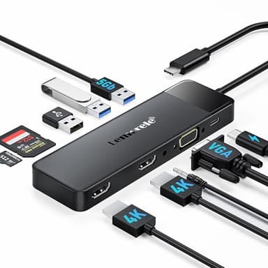 Docking Station USB C Hub 3*Display- 10 in 1, Lemorele USB C Dock 2*HDMI Adapter 4K, 3 USB 3.0/2.0, VGA, PD 100W, Audio, SD/TF, for HP Laptops, ThinkPad, MacBook, Surface
