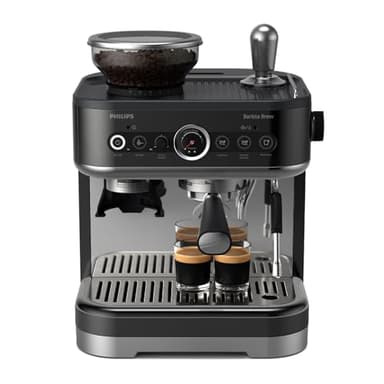 Philips Barista Brew Semi Automatic Espresso Machine - Single & Double Espresso + Americano Button, 250g Bean Container, Intuitive Guidance, Calibrated Tamping, Metal Black (PSA3218/10)